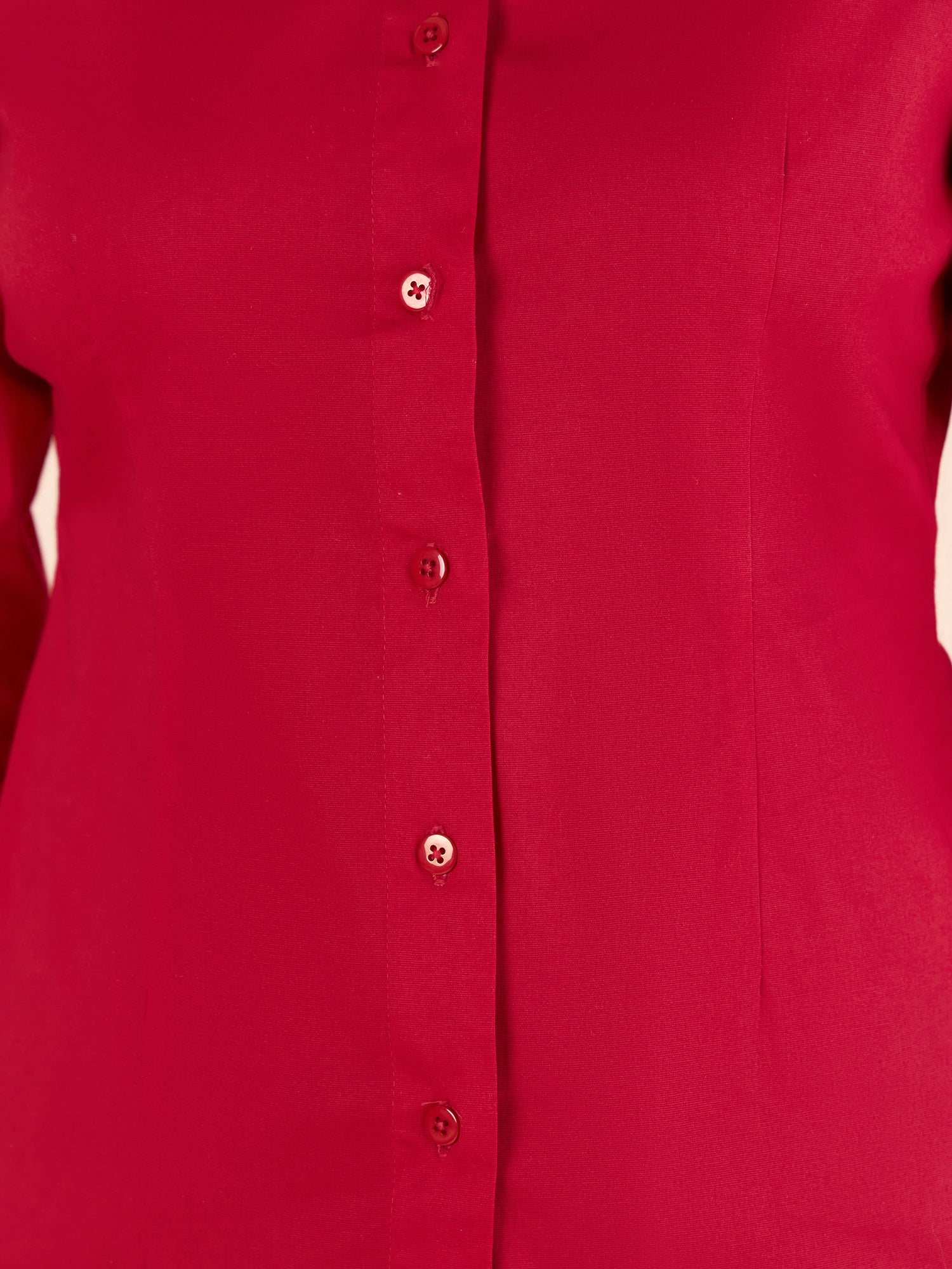 Red Cotton Blend Darted Slim- Fit Stretchable Shirt