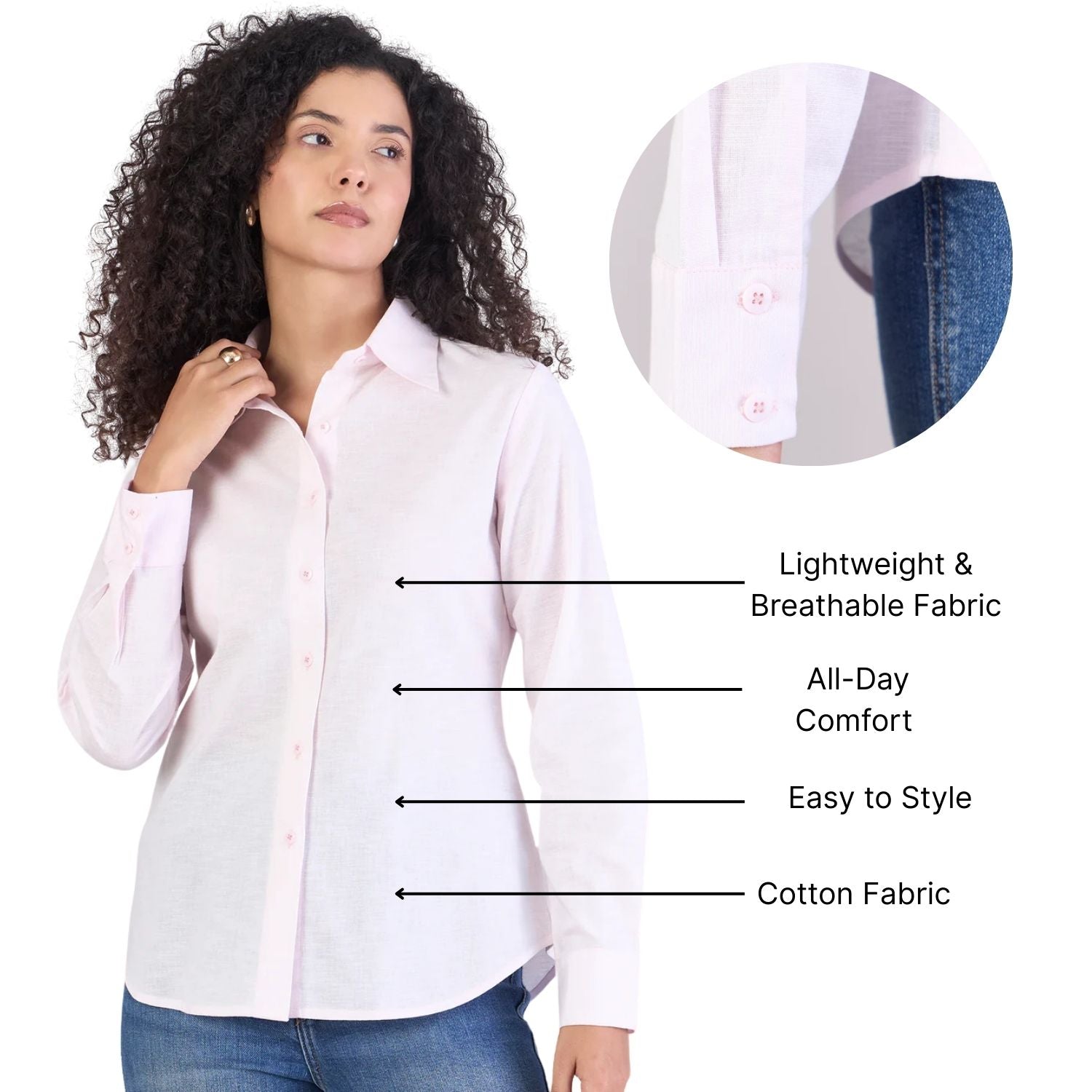 Baby Pink Soft Textured Cotton-Linen Long Sleeve Shirt