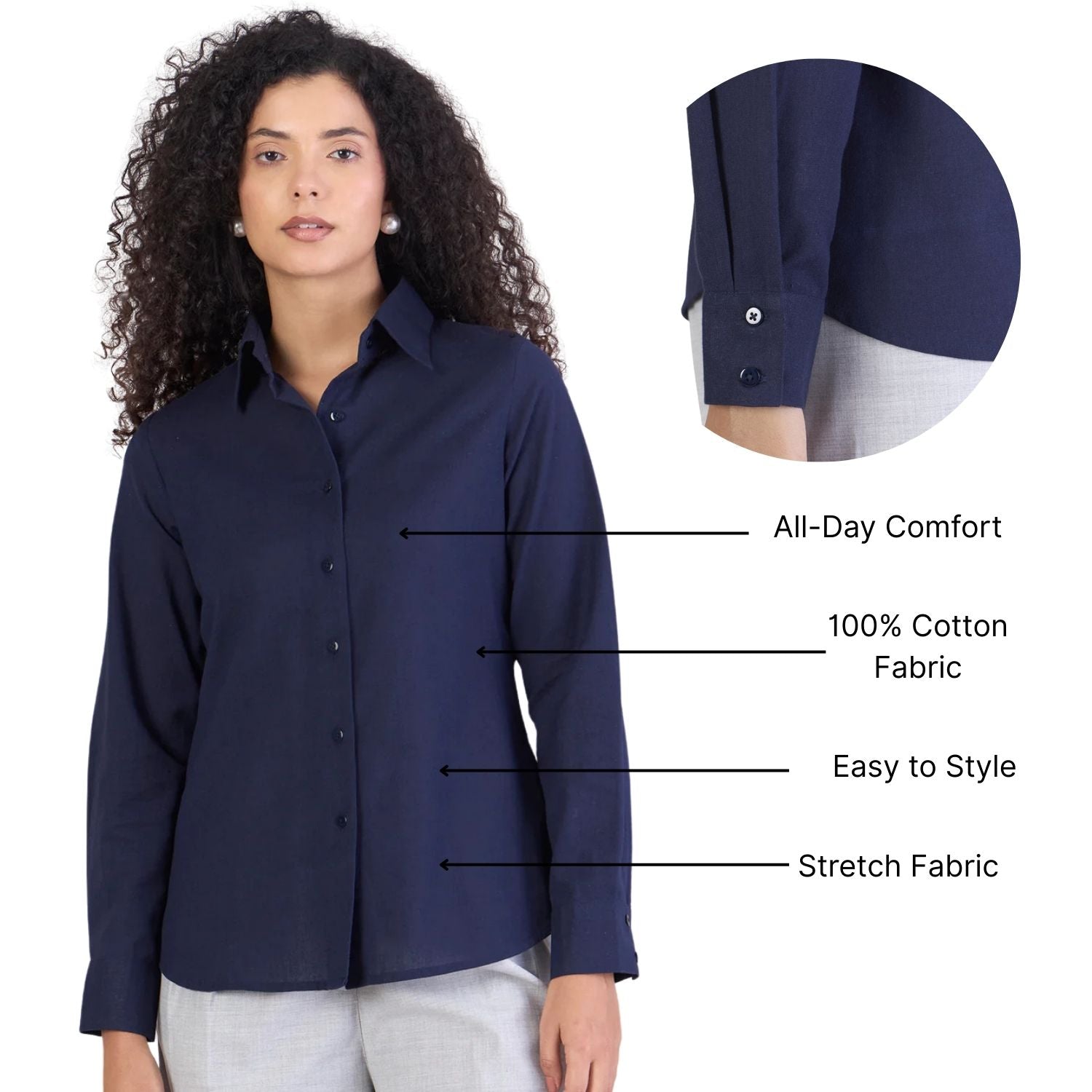 Navy Lightweight Pure-Cotton Relax-fit Shirt