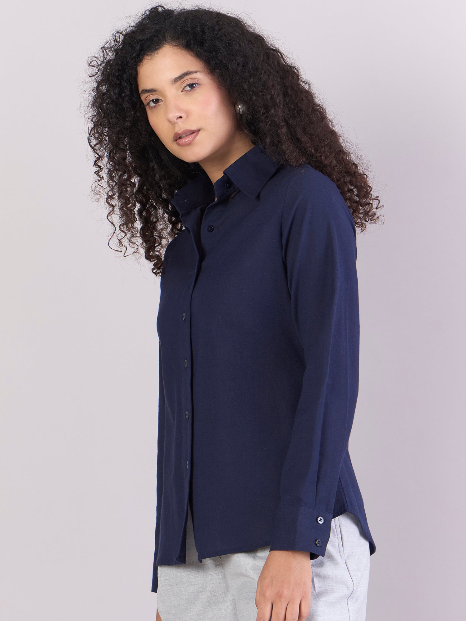 Navy Lightweight Pure-Cotton Relax-fit Shirt