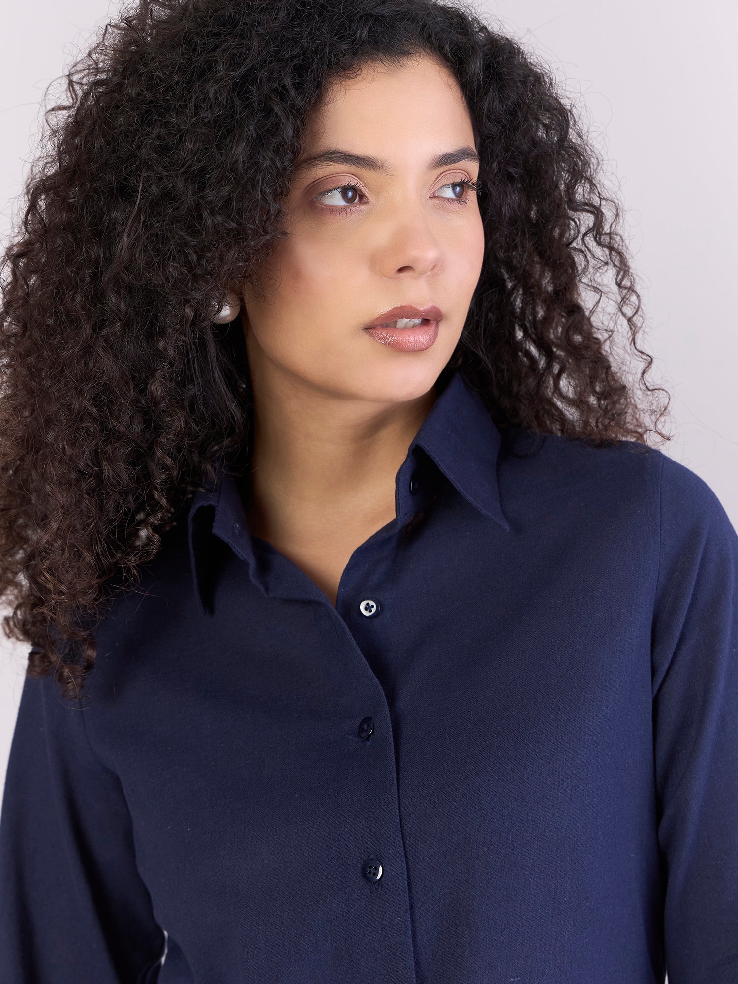 Navy Lightweight Pure-Cotton Relax-fit Shirt