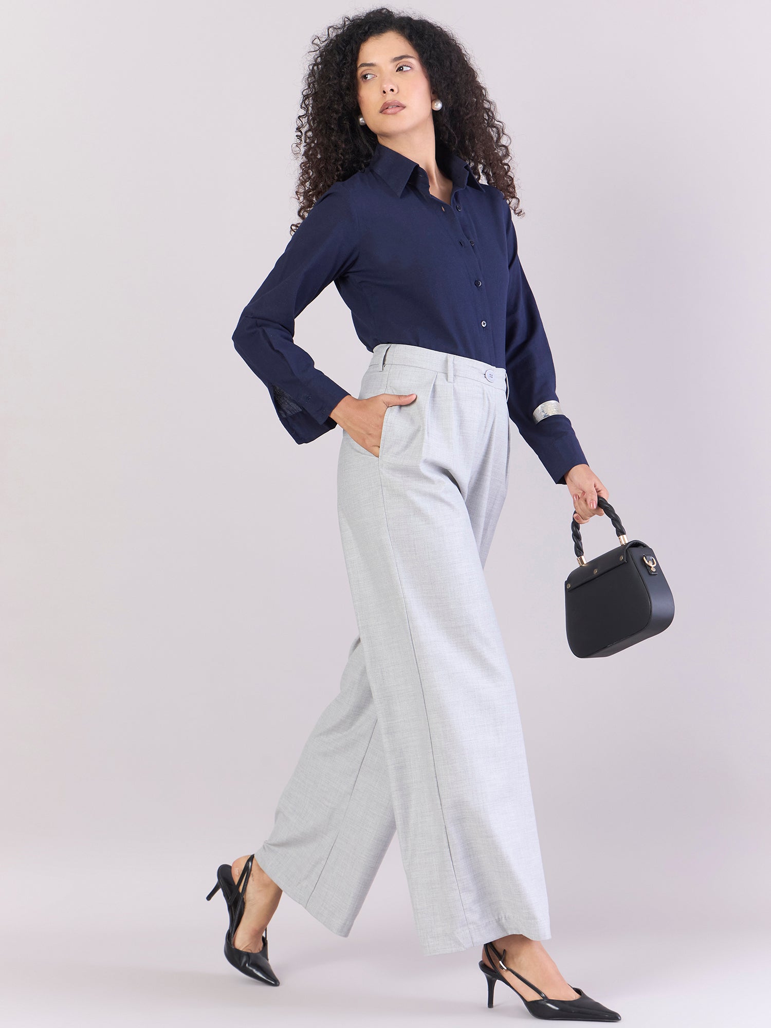 Navy Lightweight Pure-Cotton Relax-fit Shirt