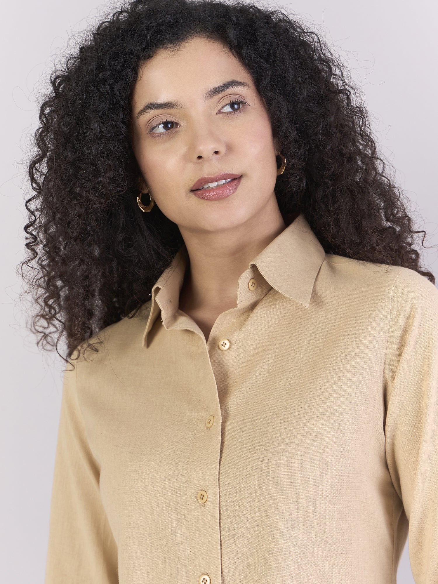 Beige Lightweight Pure-Cotton Relax-Fit Shirt