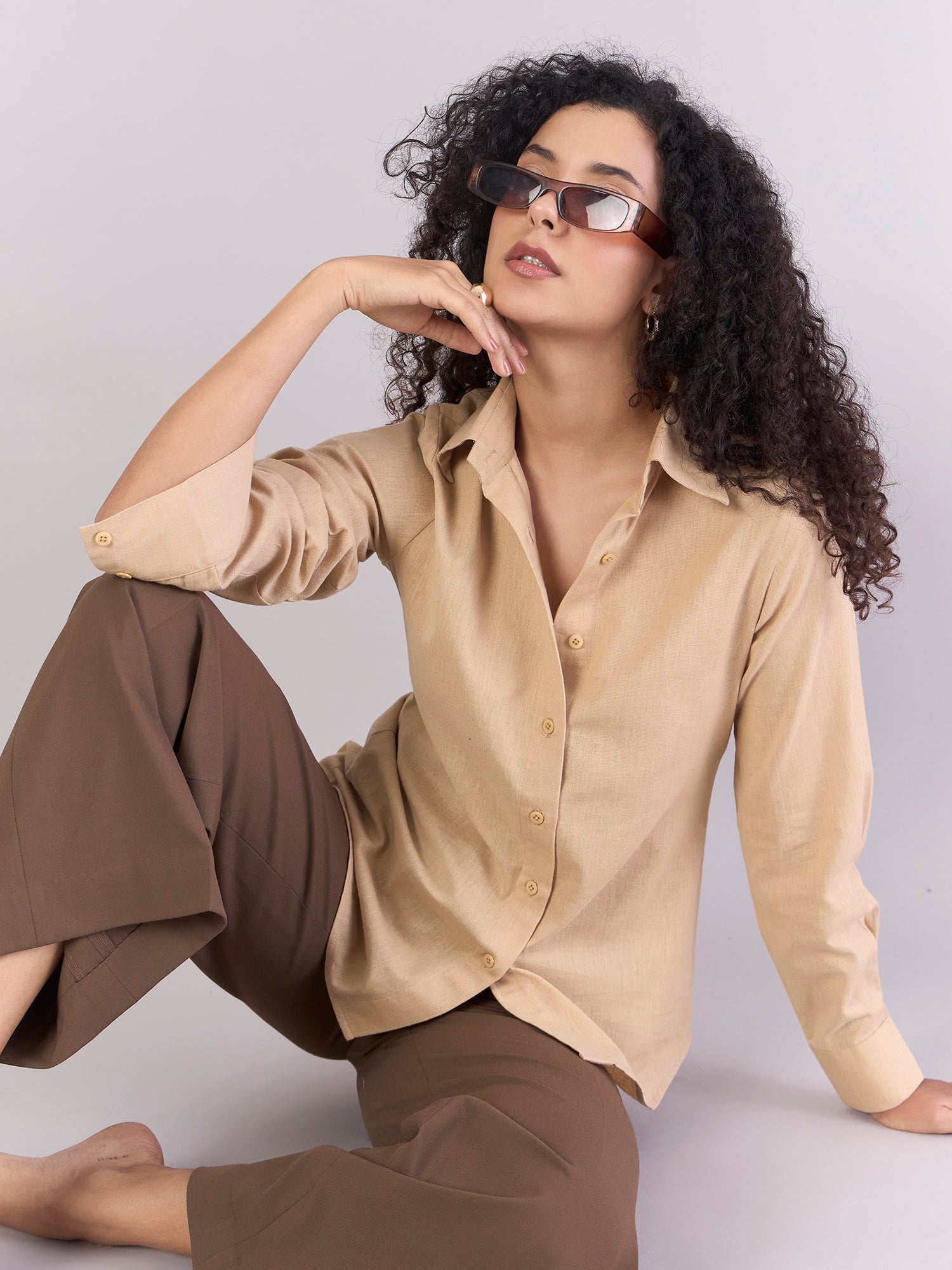 Beige Lightweight Pure-Cotton Relax-Fit Shirt