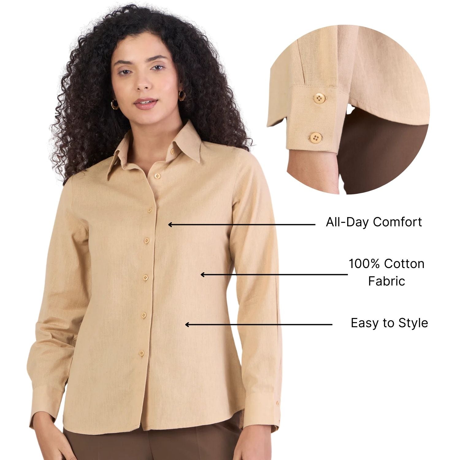 Beige Lightweight Pure-Cotton Relax-Fit Shirt