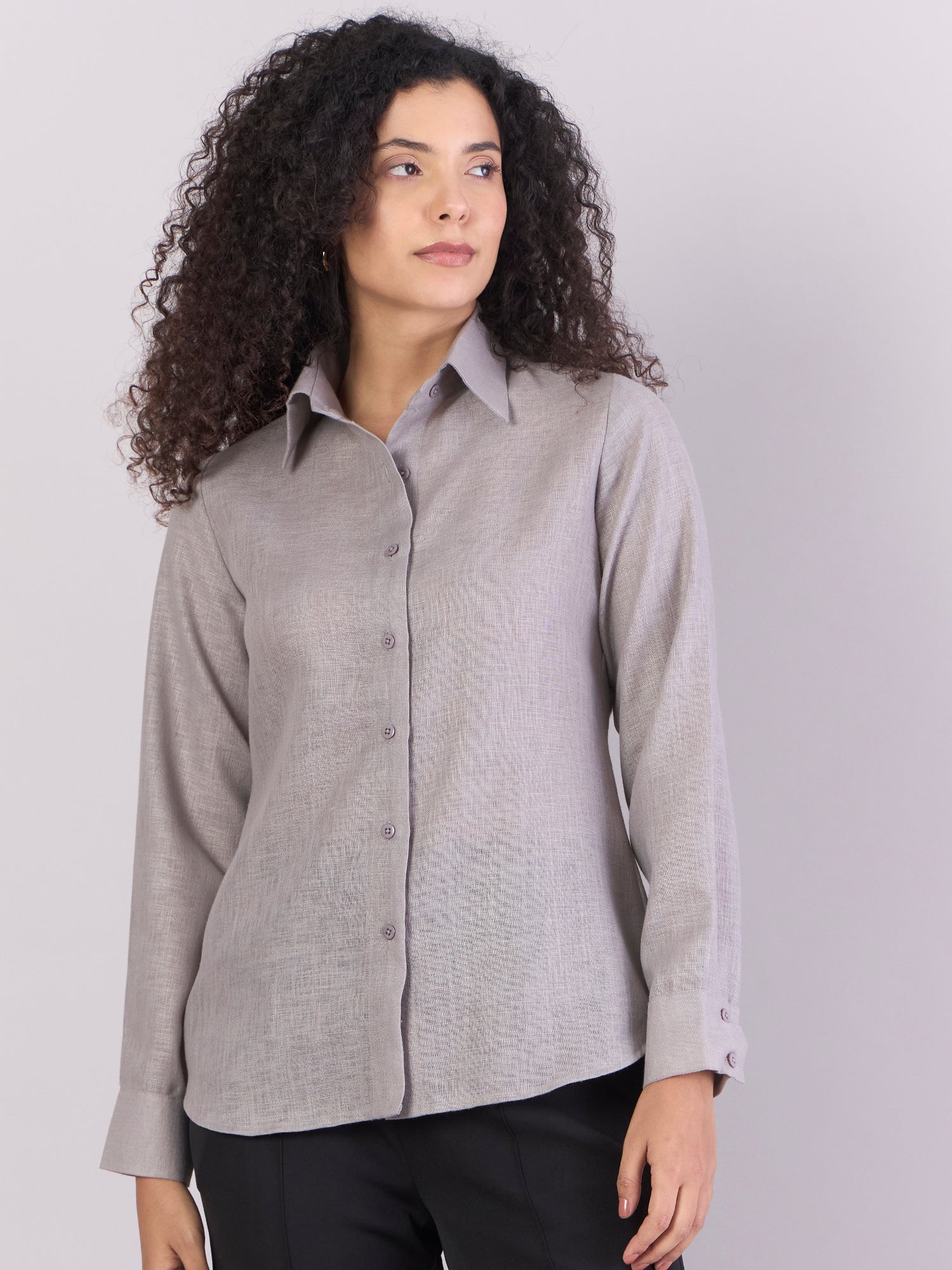 Grey Lightweight Button-Up Soft Textured Shirt