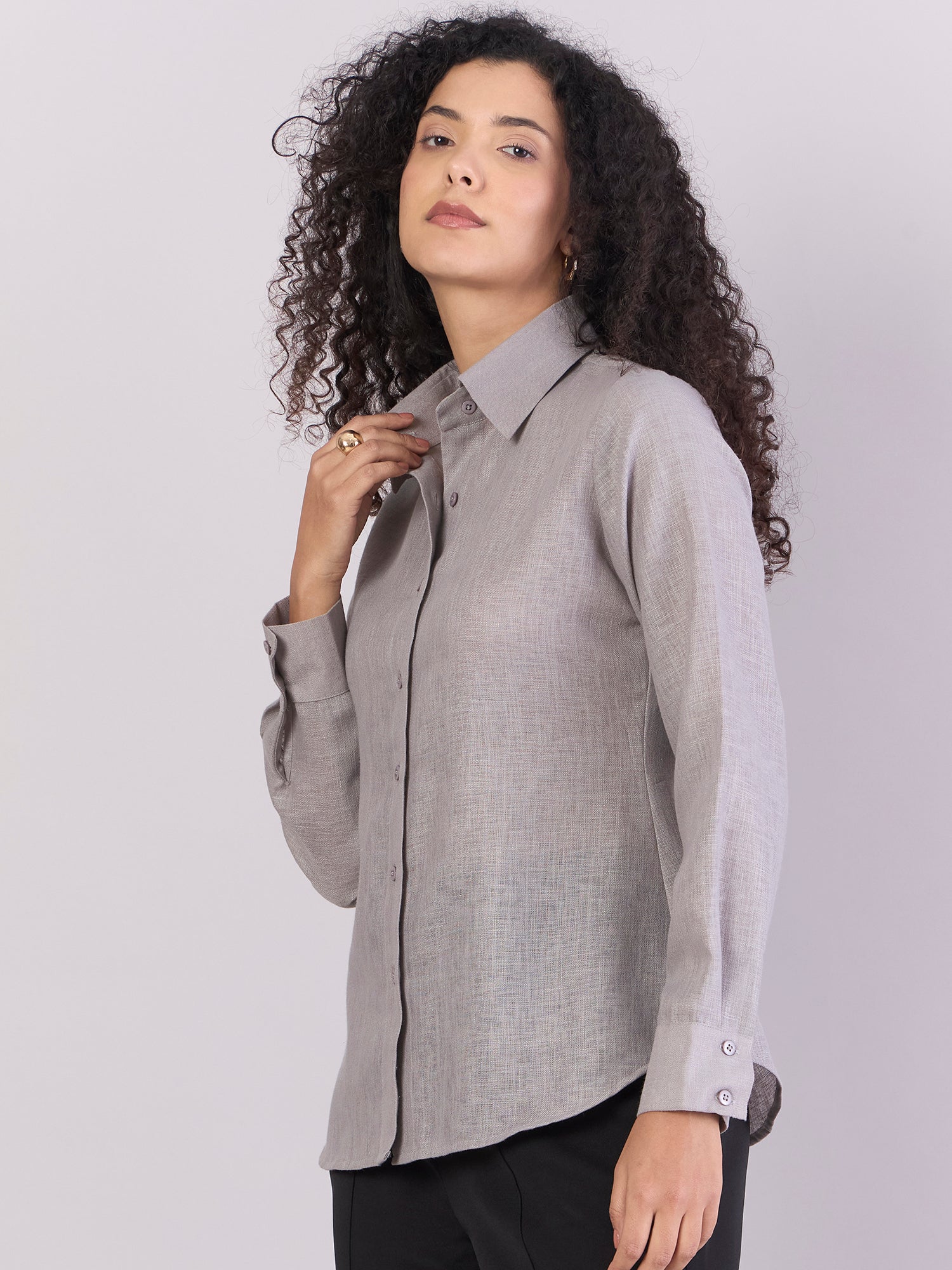 Grey Lightweight Button-Up Soft Textured Shirt