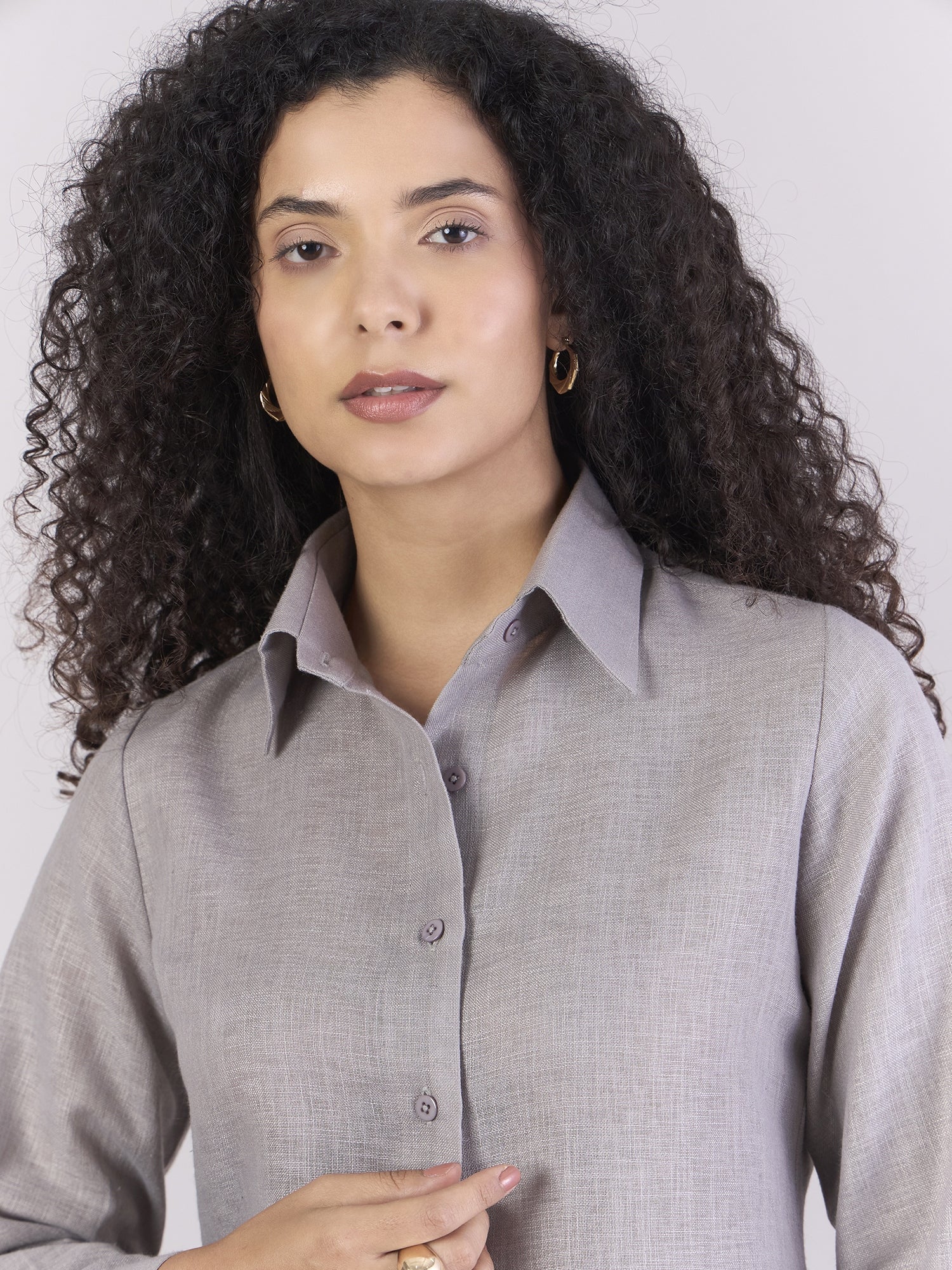 Grey Lightweight Button-Up Soft Textured Shirt