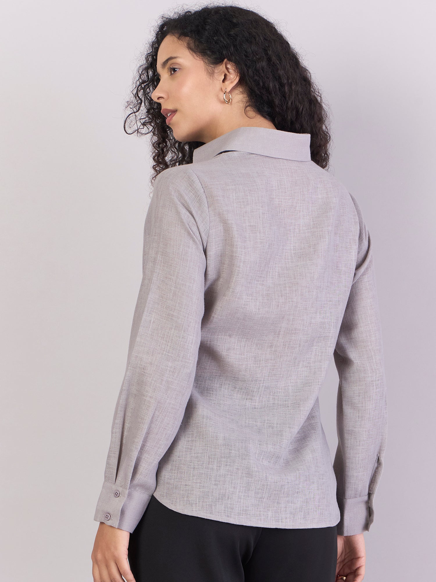 Grey Lightweight Button-Up Soft Textured Shirt