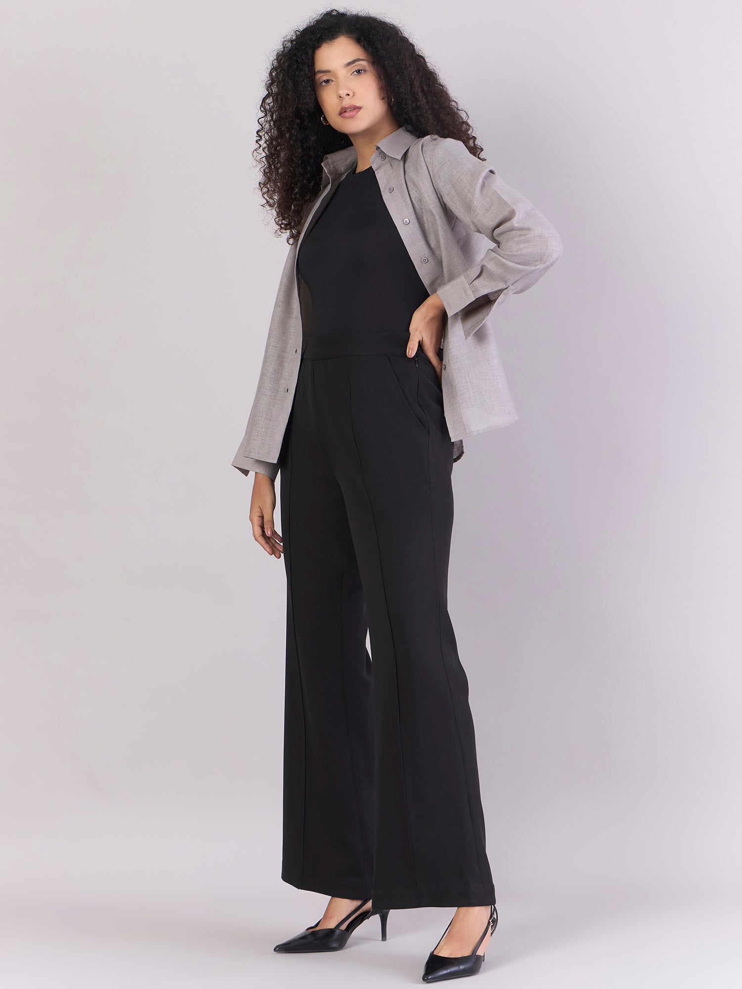 Grey Lightweight Button-Up Soft Textured Shirt