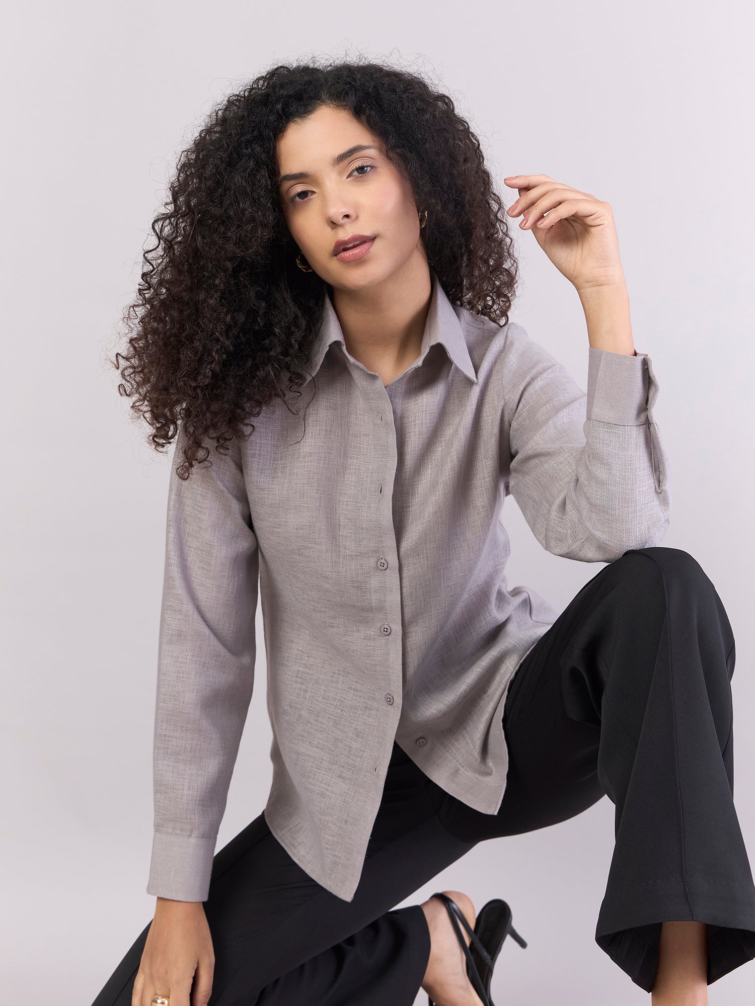 Grey Lightweight Button-Up Soft Textured Shirt