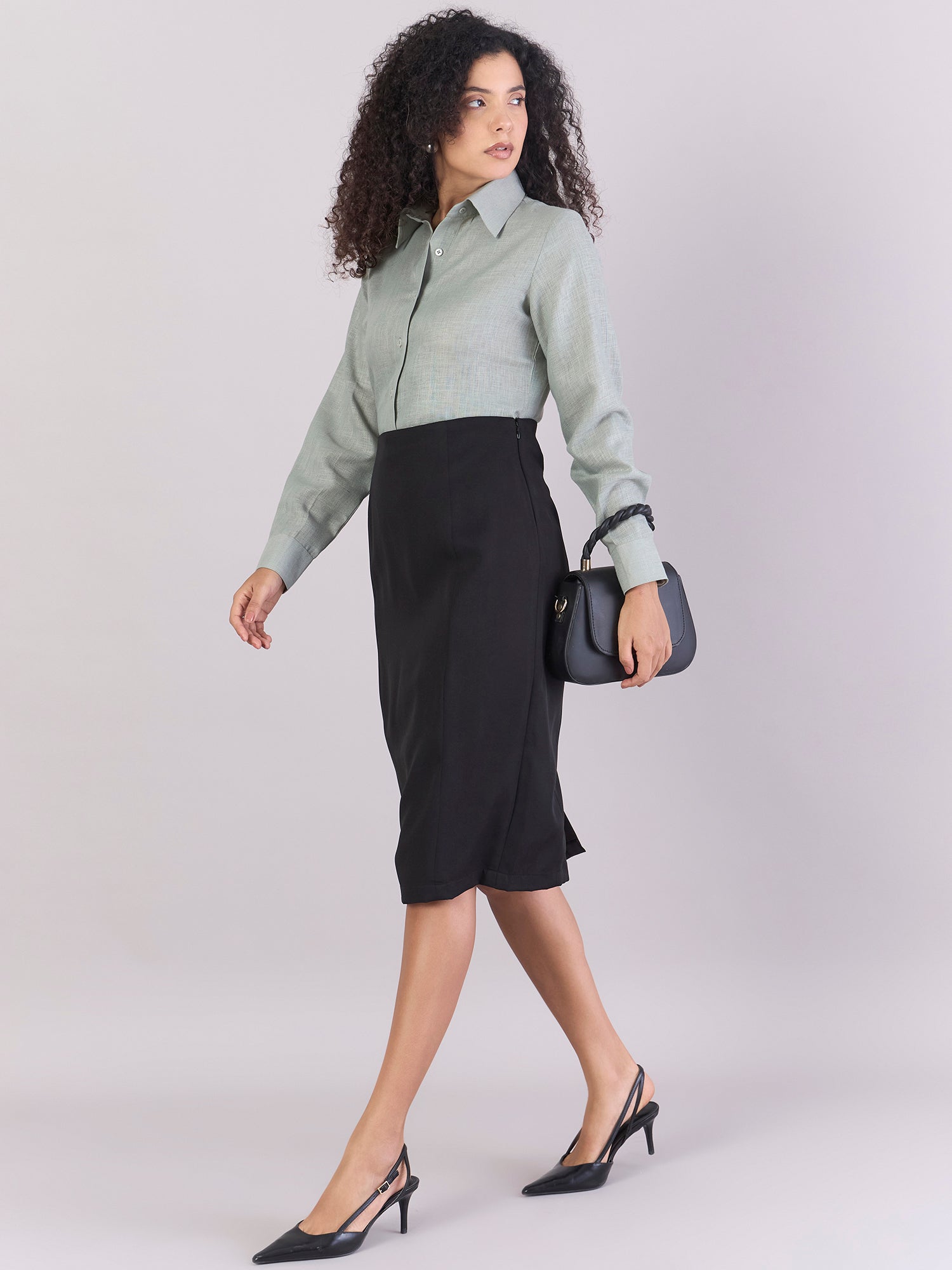 Dusty-Sage Green Lightweight Button-Up Soft Textured Shirt