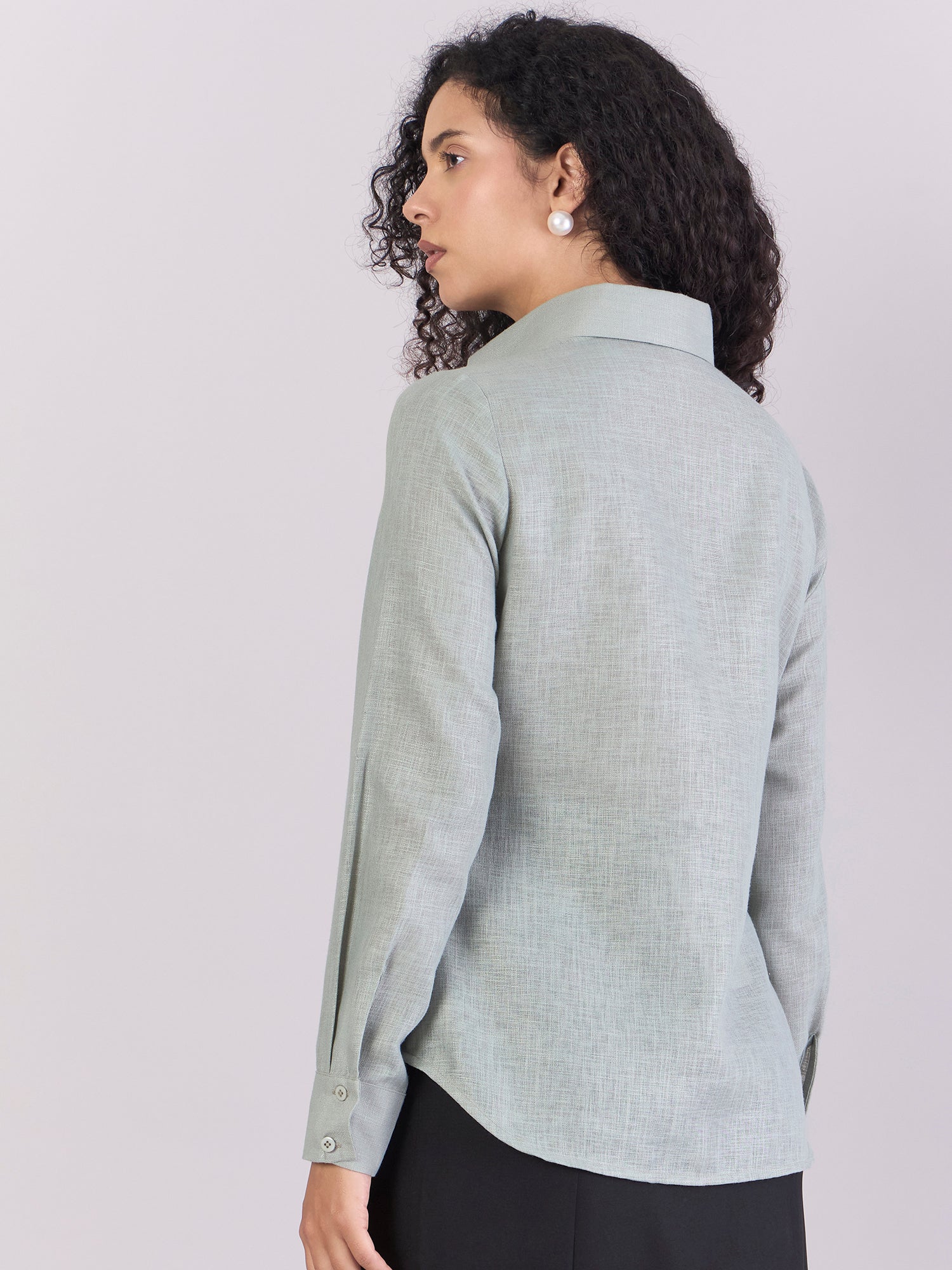 Dusty-Sage Green Lightweight Button-Up Soft Textured Shirt