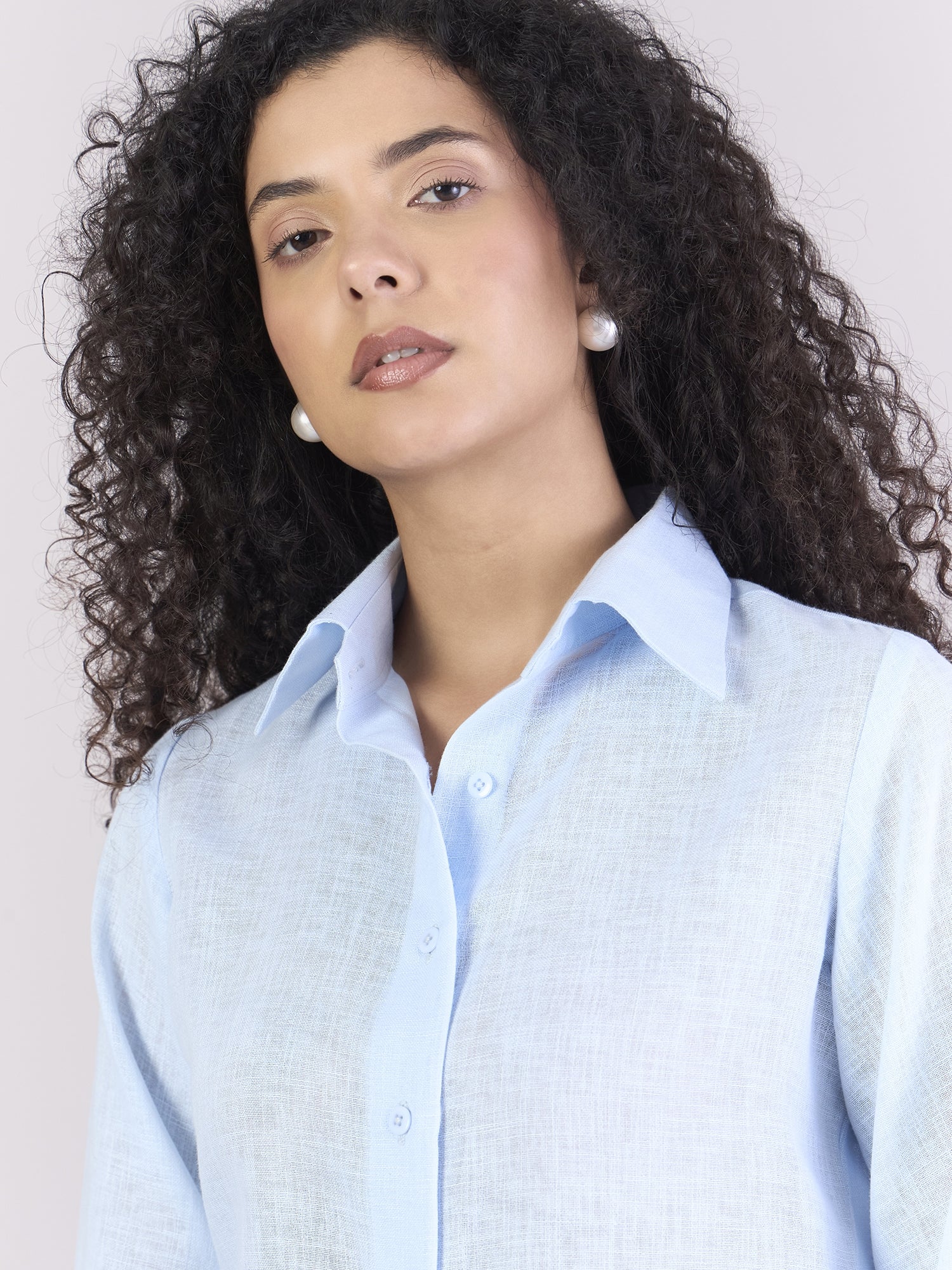 Sky-Blue Lightweight Button-Up Soft Textured Shirt