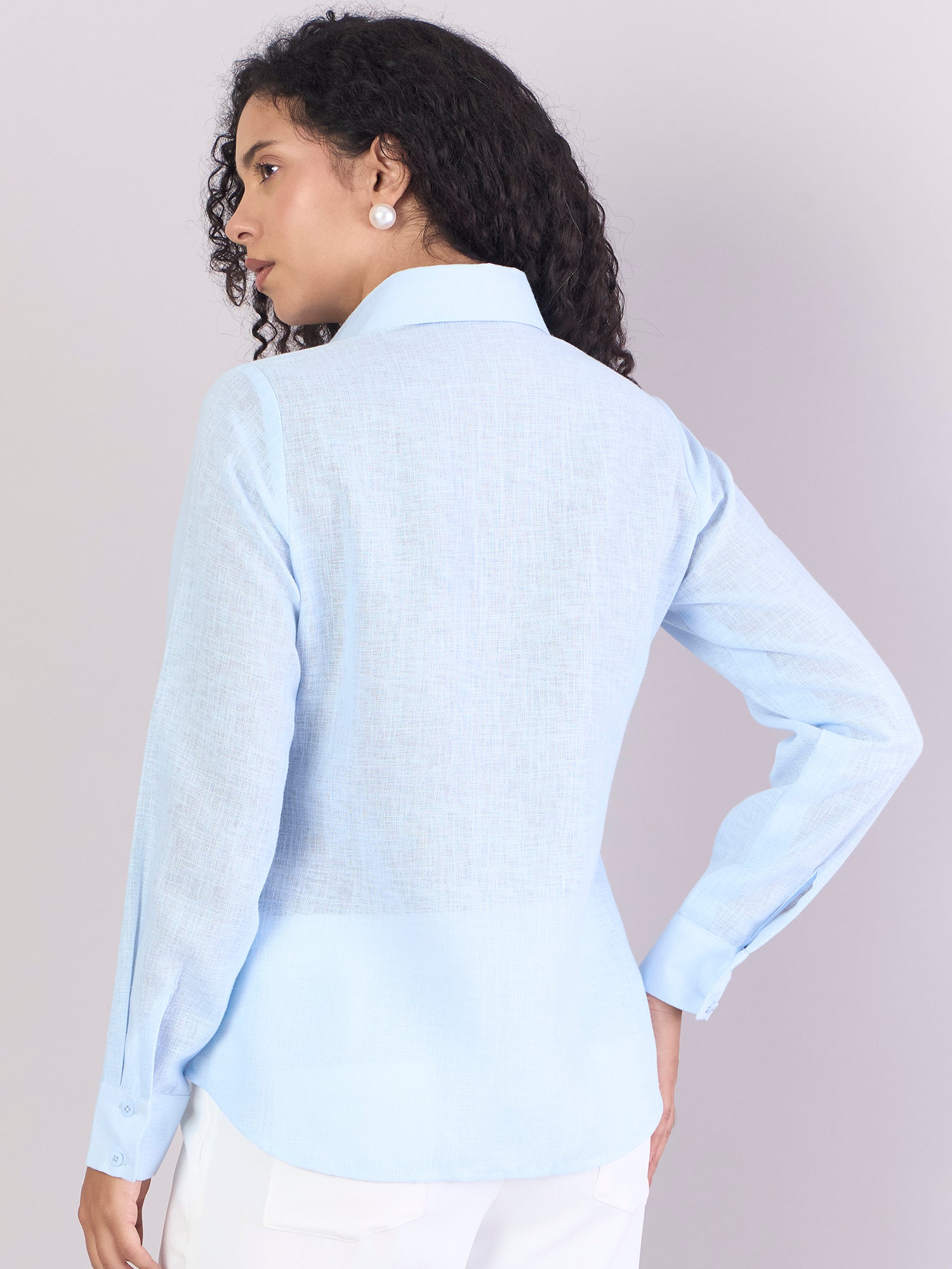 Sky-Blue Lightweight Button-Up Soft Textured Shirt