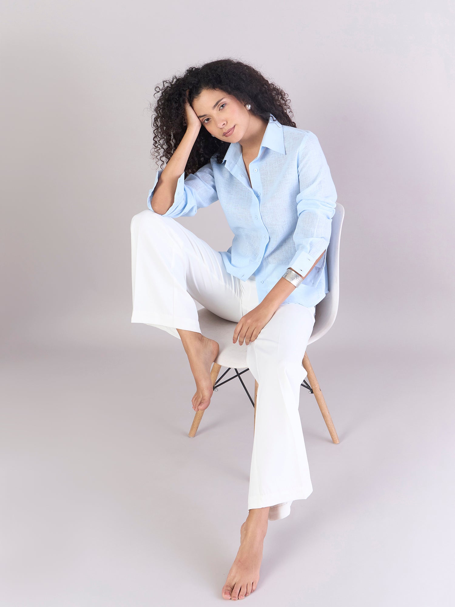 Sky-Blue Lightweight Button-Up Soft Textured Shirt