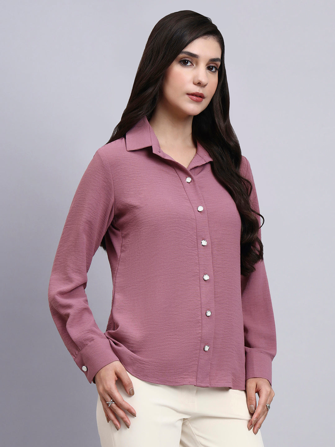 Women Classic Pink Satin Shirt
