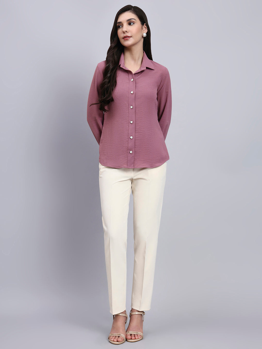 Women Classic Pink Satin Shirt