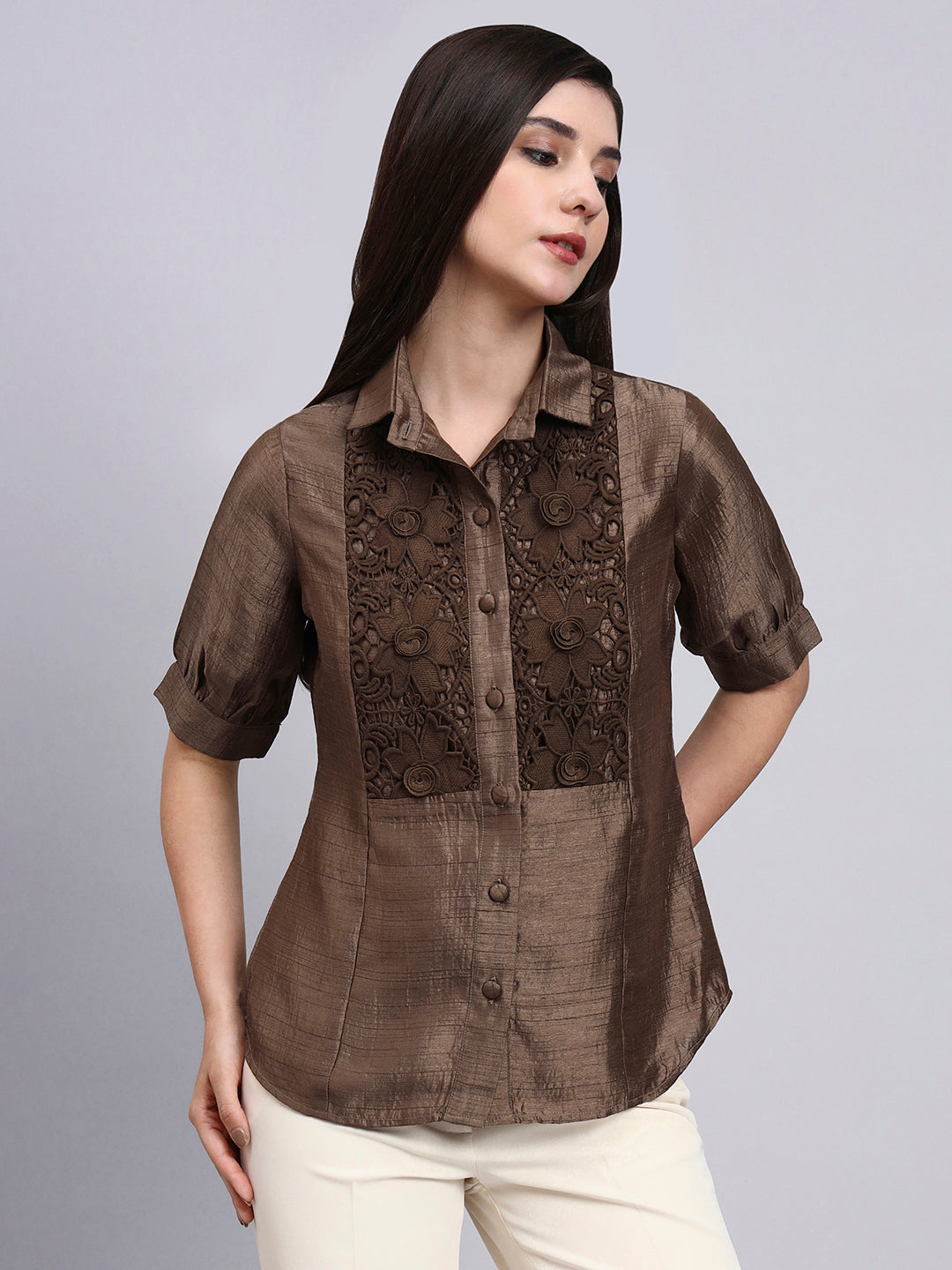 Women Modern casual Floral Embroidery Shirt