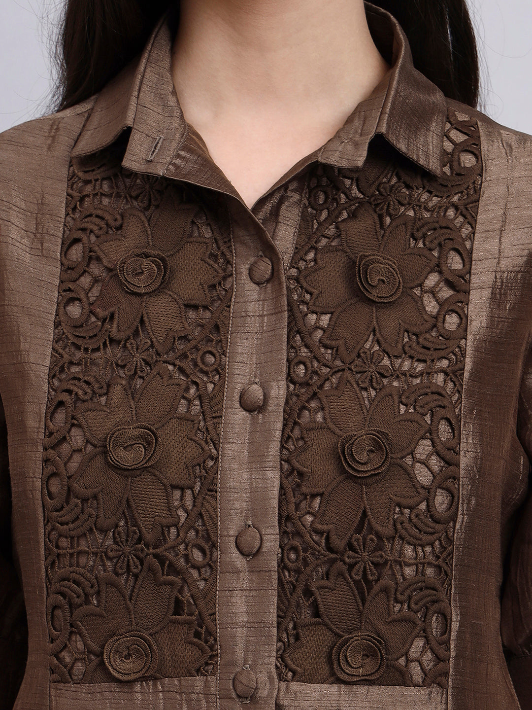 Women Modern casual Floral Embroidery Shirt