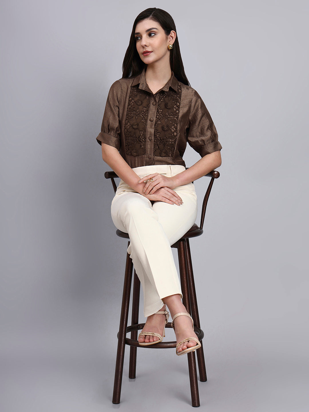 Women Modern casual Floral Embroidery Shirt