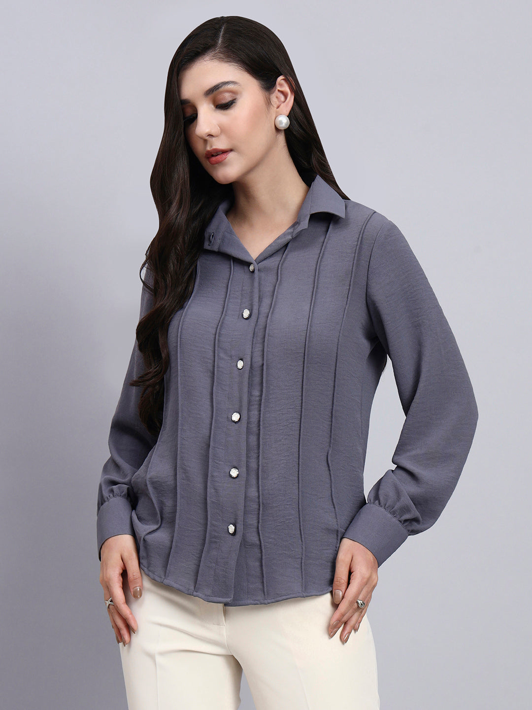 women's gray dress shirt Women Grey with Vertical Seam Detailing how a shirt should Your height:60 Nothing says executive faster NewNouriaClassics