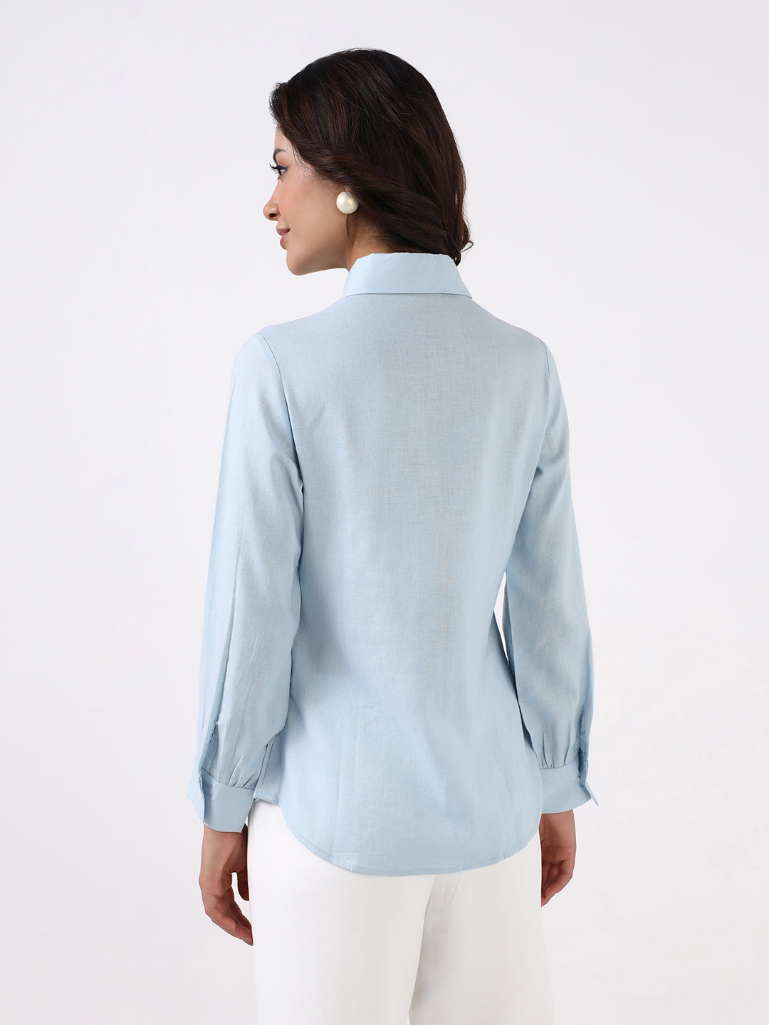 Women Sky Blue Floral Lace Shirt