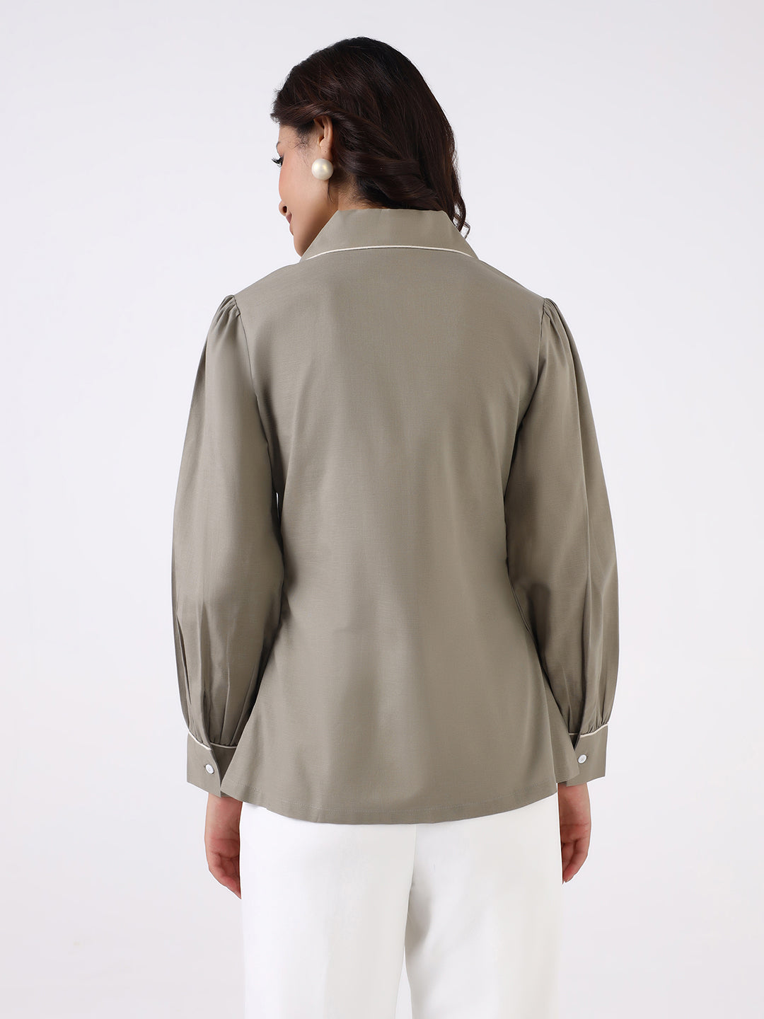 Women sage green shirt with white relaxed fit Trouser