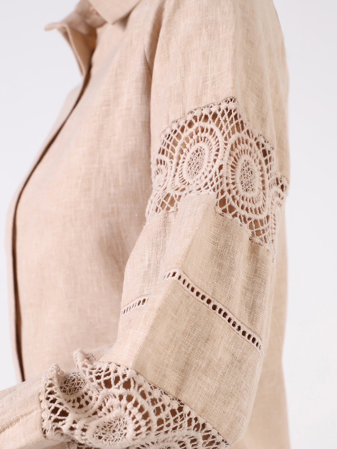Women Beige Lace Panel Shirt