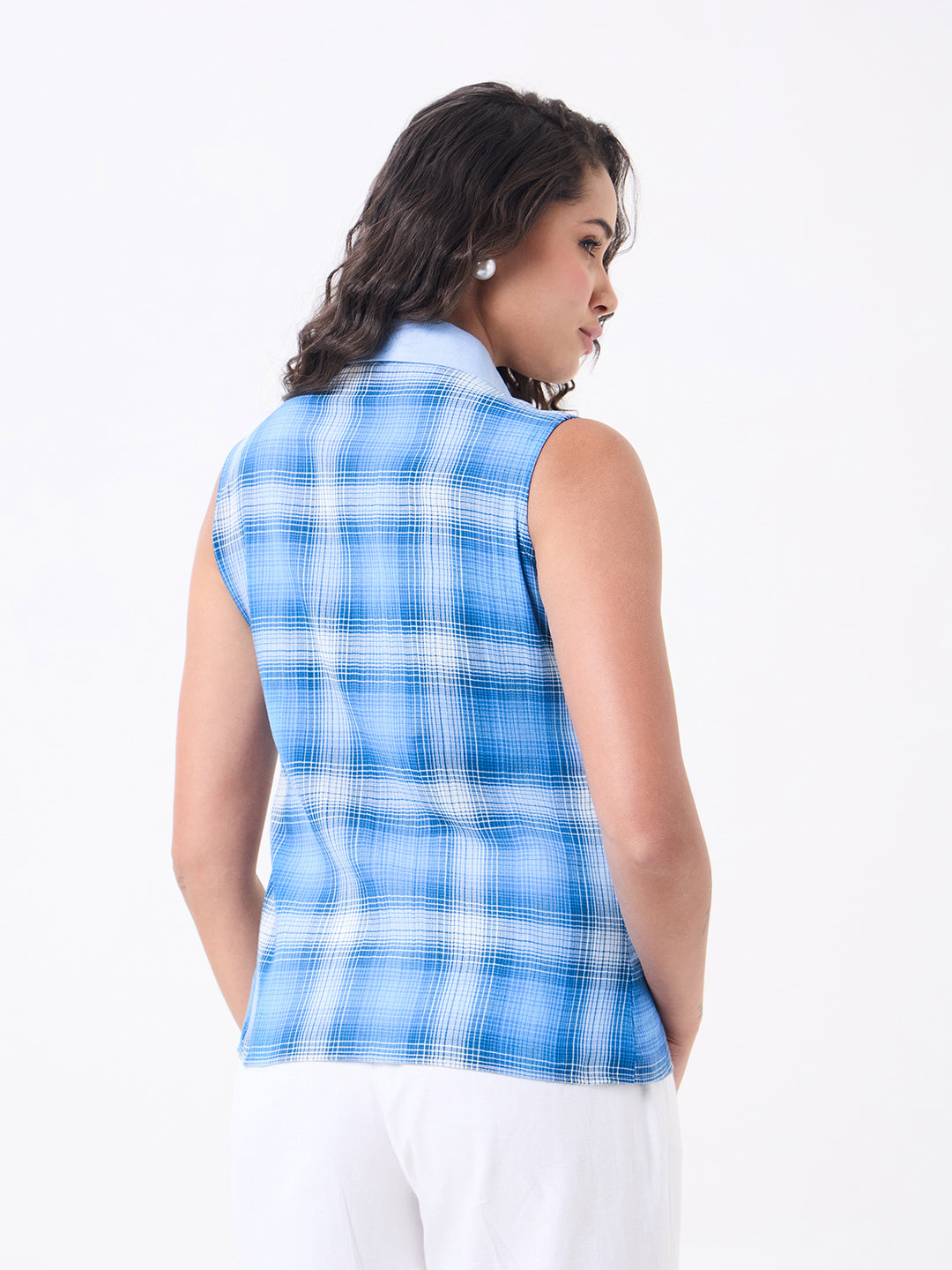 Women Blue Checked Shirt