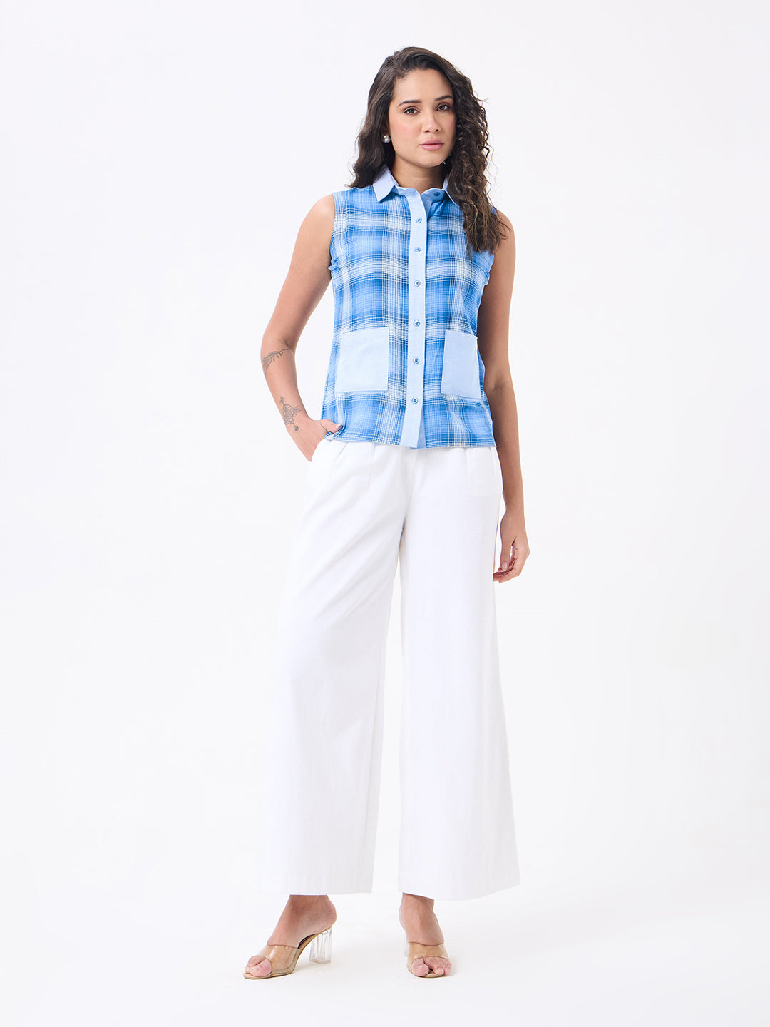 Women Blue Checked Shirt