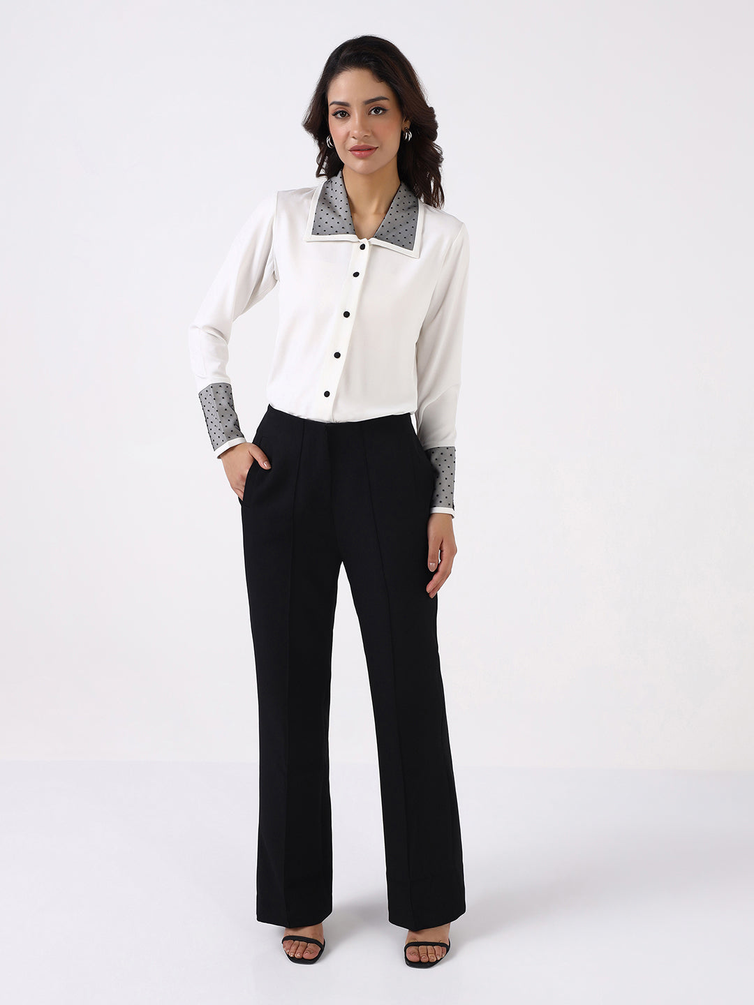 Women Classic White Contrast Collared Shirt