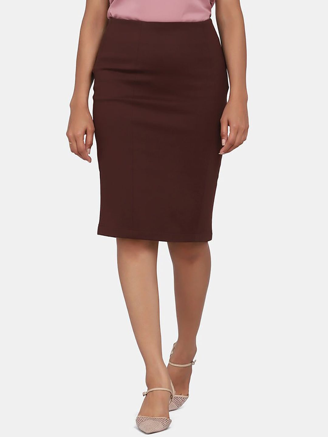 Stretch Pencil Skirt - Chocolate Brown