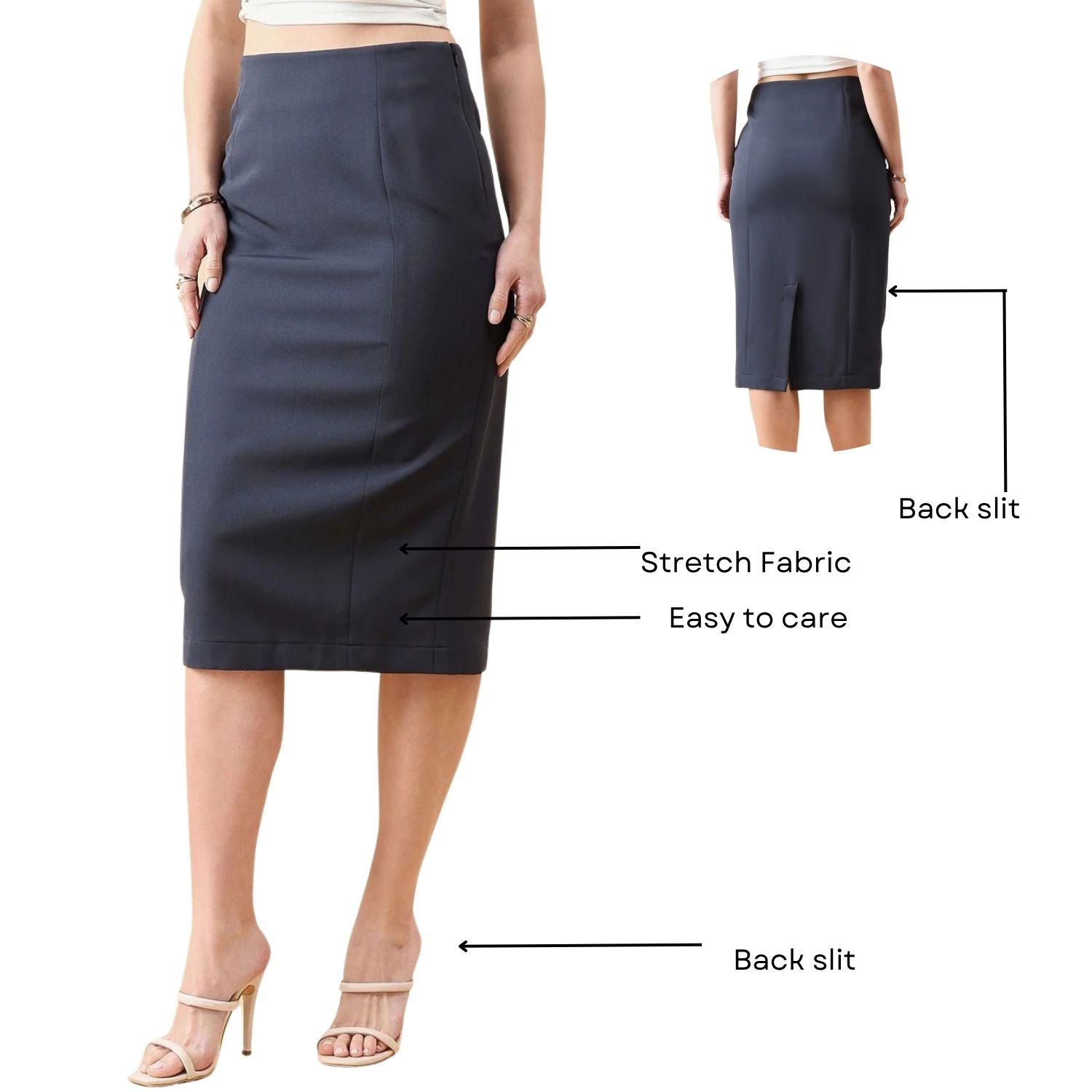 Women Stretch Midi Pencil Skirt