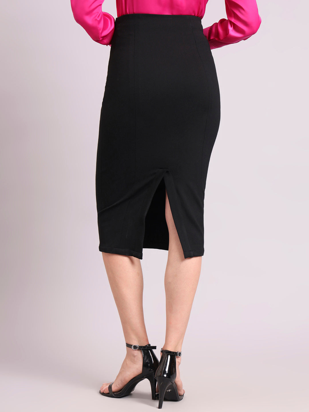 Women Black 4-Way Stretch Pencil Skirt