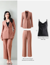 Women Peach Pantsuit with black cowl neck top