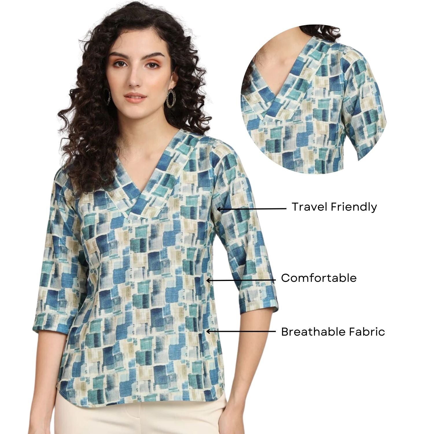 Women Regular Comfort Fit Printed V-Neck Top