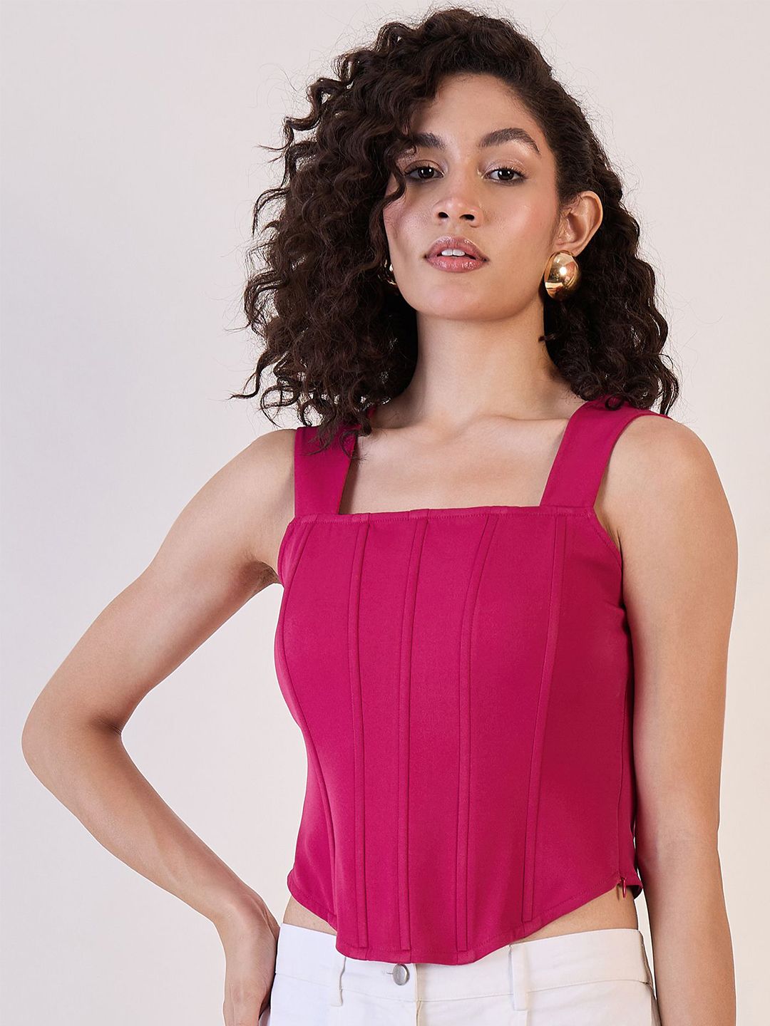 Women Pink Strappy Corset Top