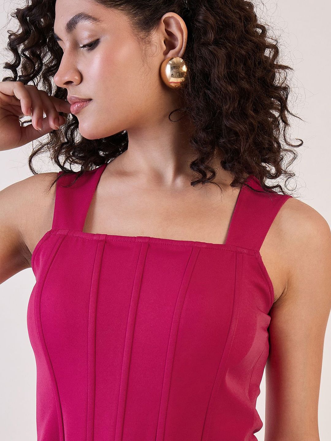 Women Pink Strappy Corset Top