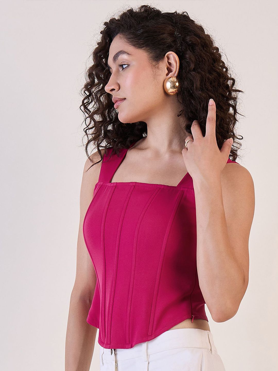 Women Pink Strappy Corset Top