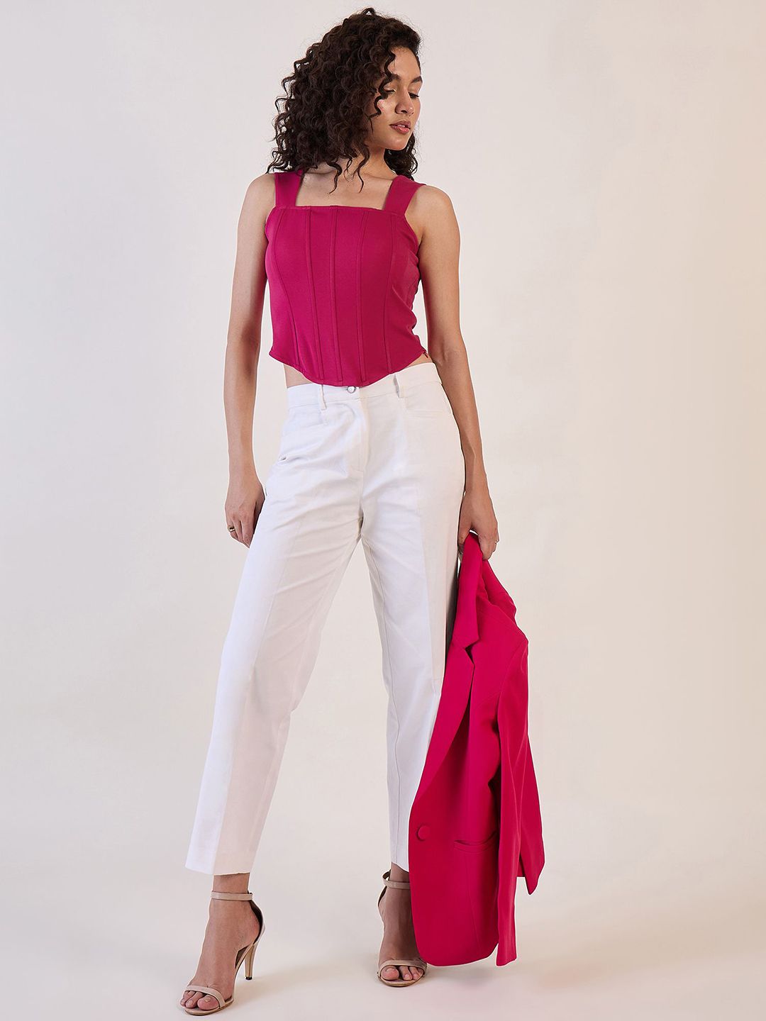 Women Pink Strappy Corset Top