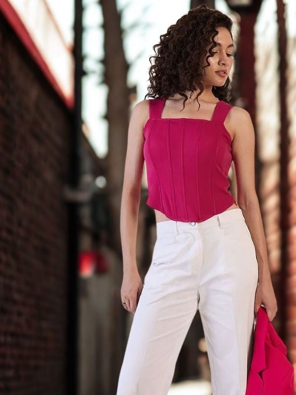 Women Pink Strappy Corset Top