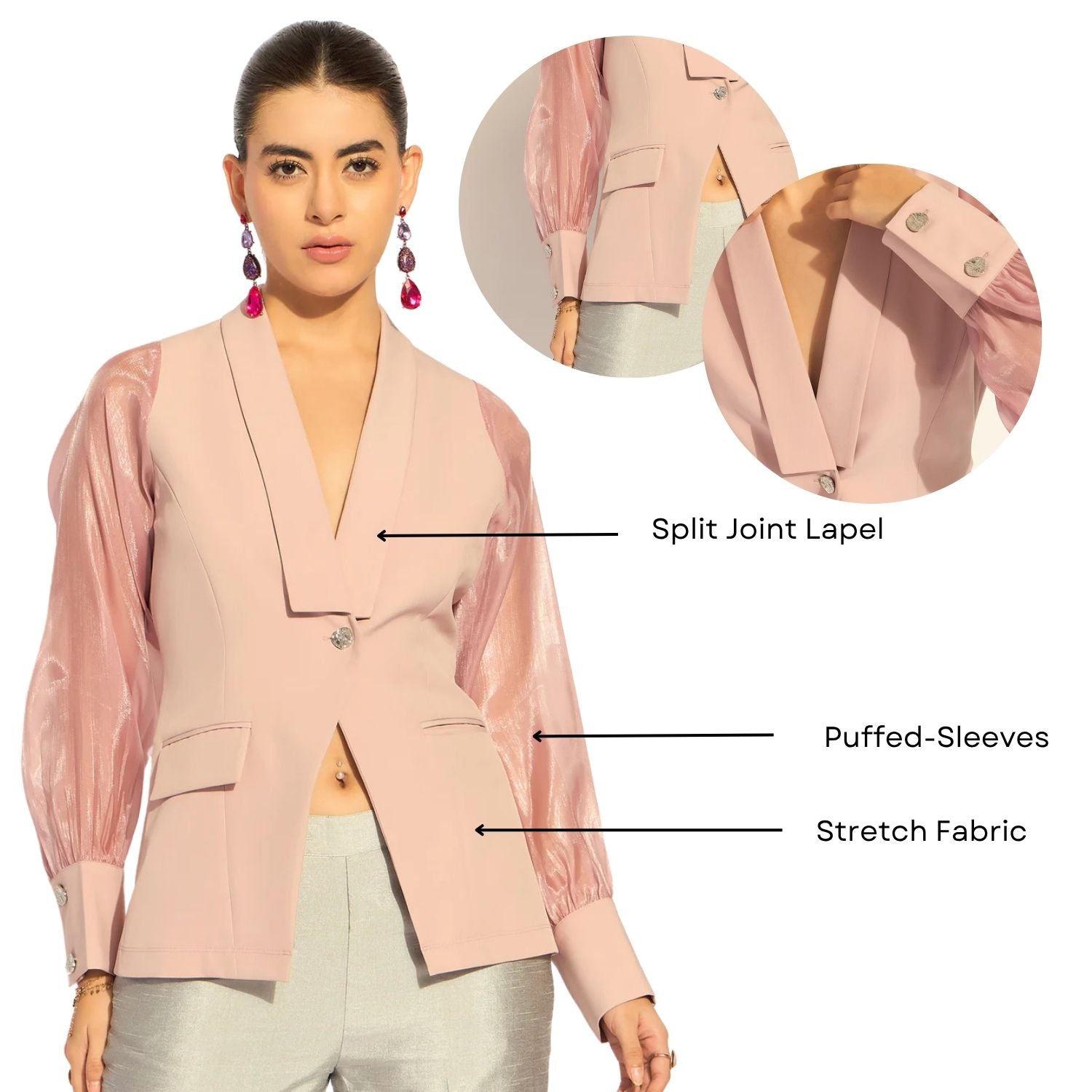 Women Shawl Collar Long Sleeves Shirt Style Top