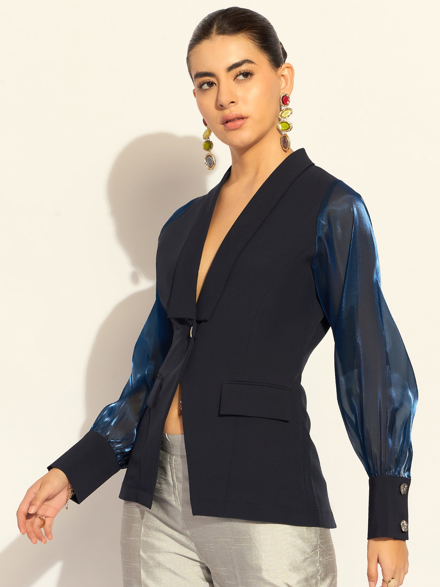 Women Lapel Collar Long Sleeves Shirt Style Top