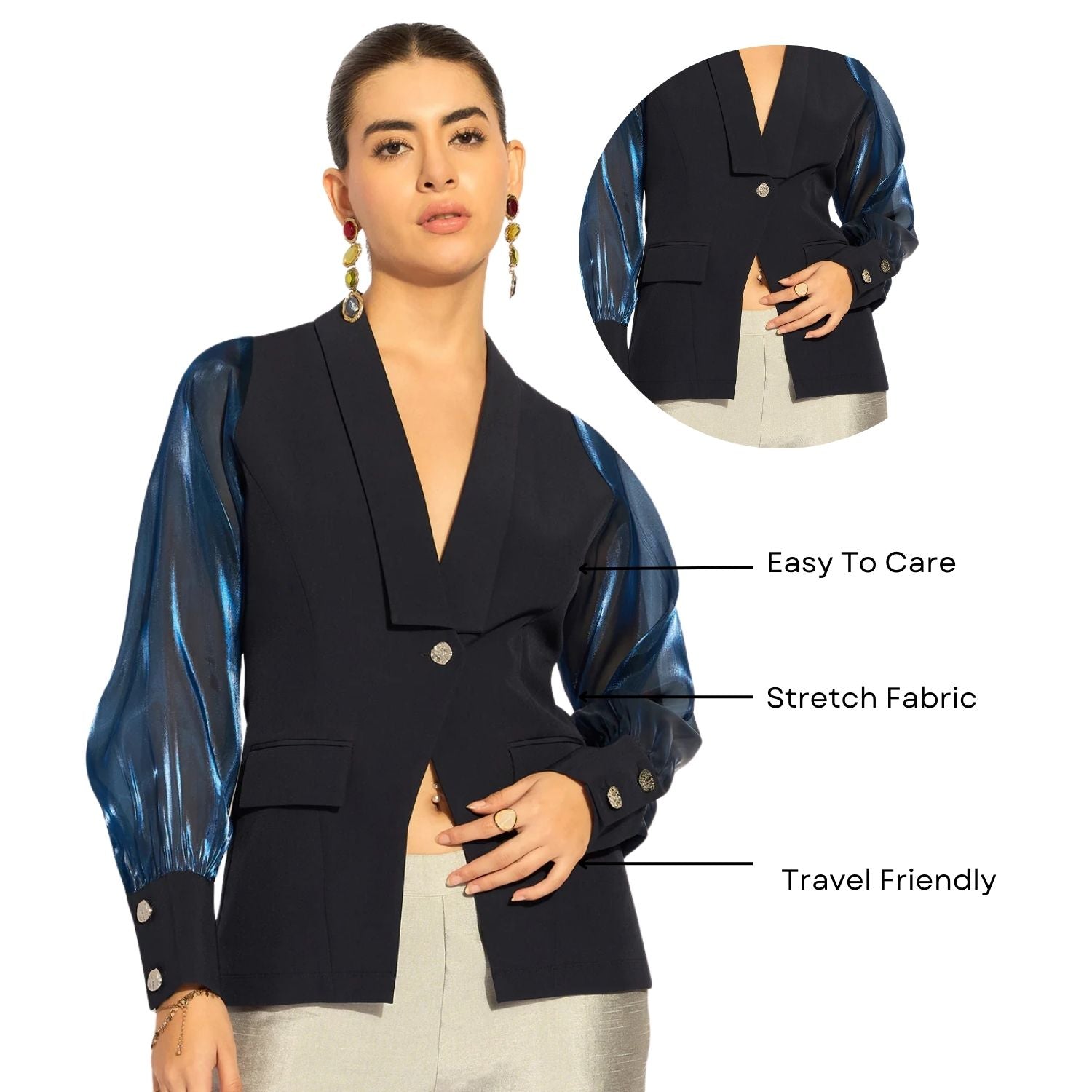 Women Lapel Collar Long Sleeves Shirt Style Top