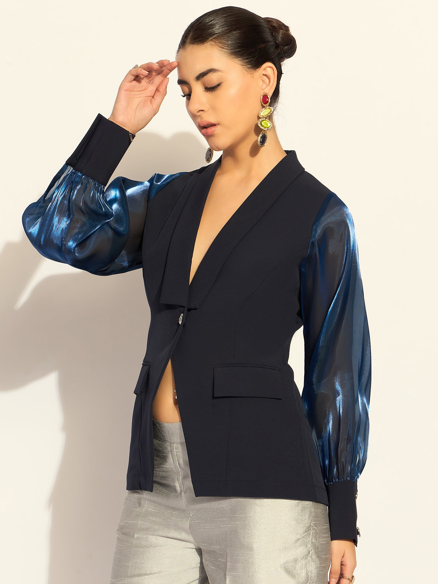 Women Lapel Collar Long Sleeves Shirt Style Top