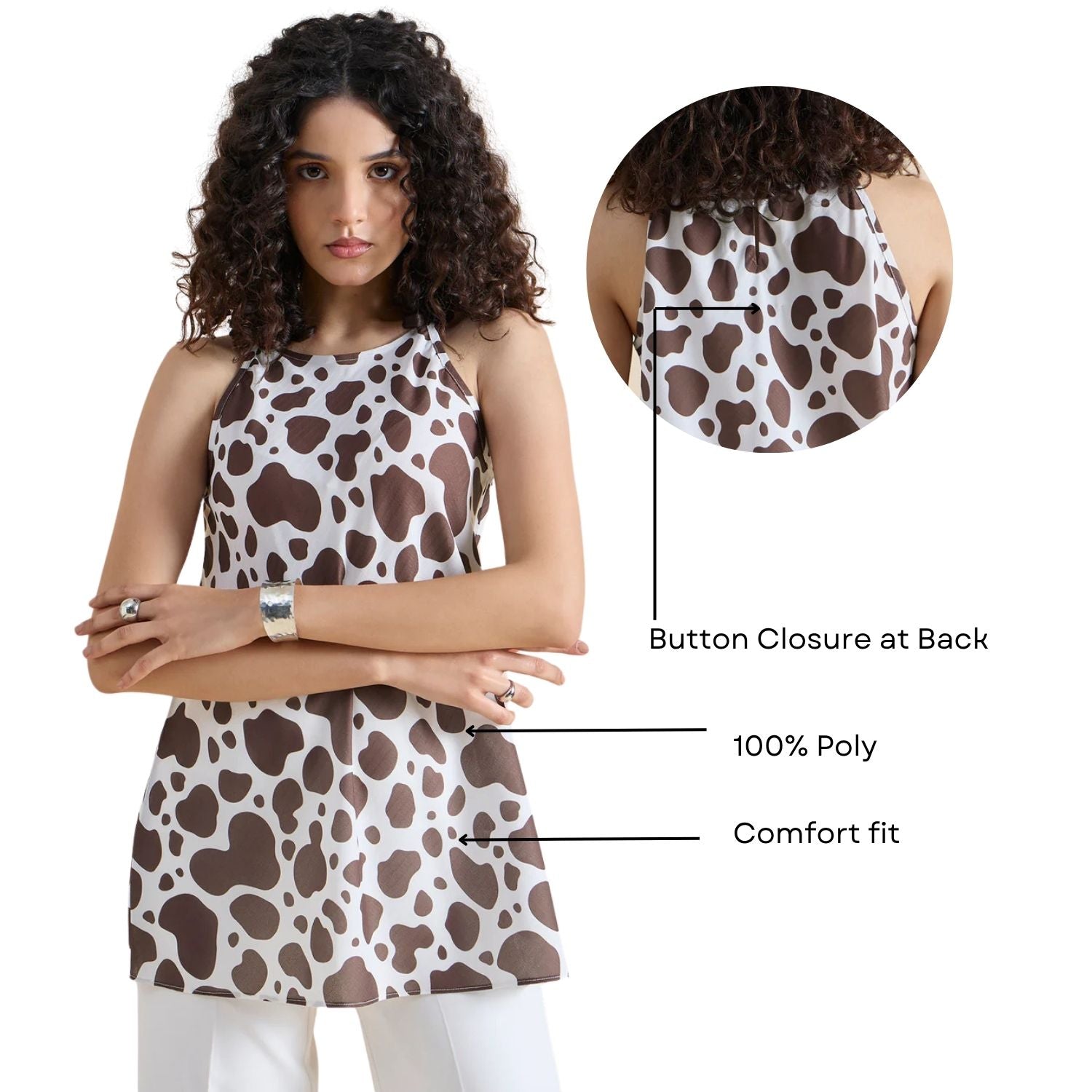 Women Brown Abstract Print Halter Neck Top