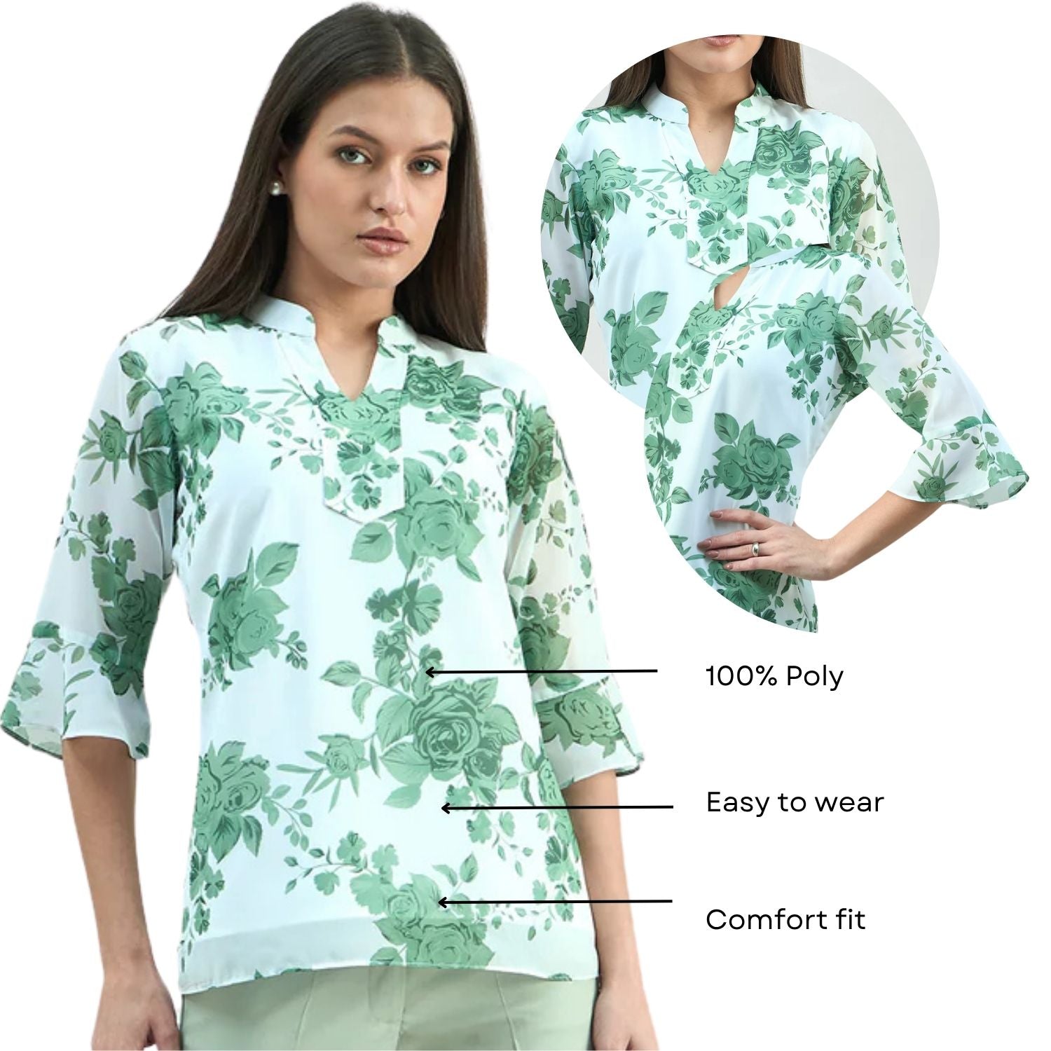 Women Floral Printed Flared Sleeve V-Neck Top