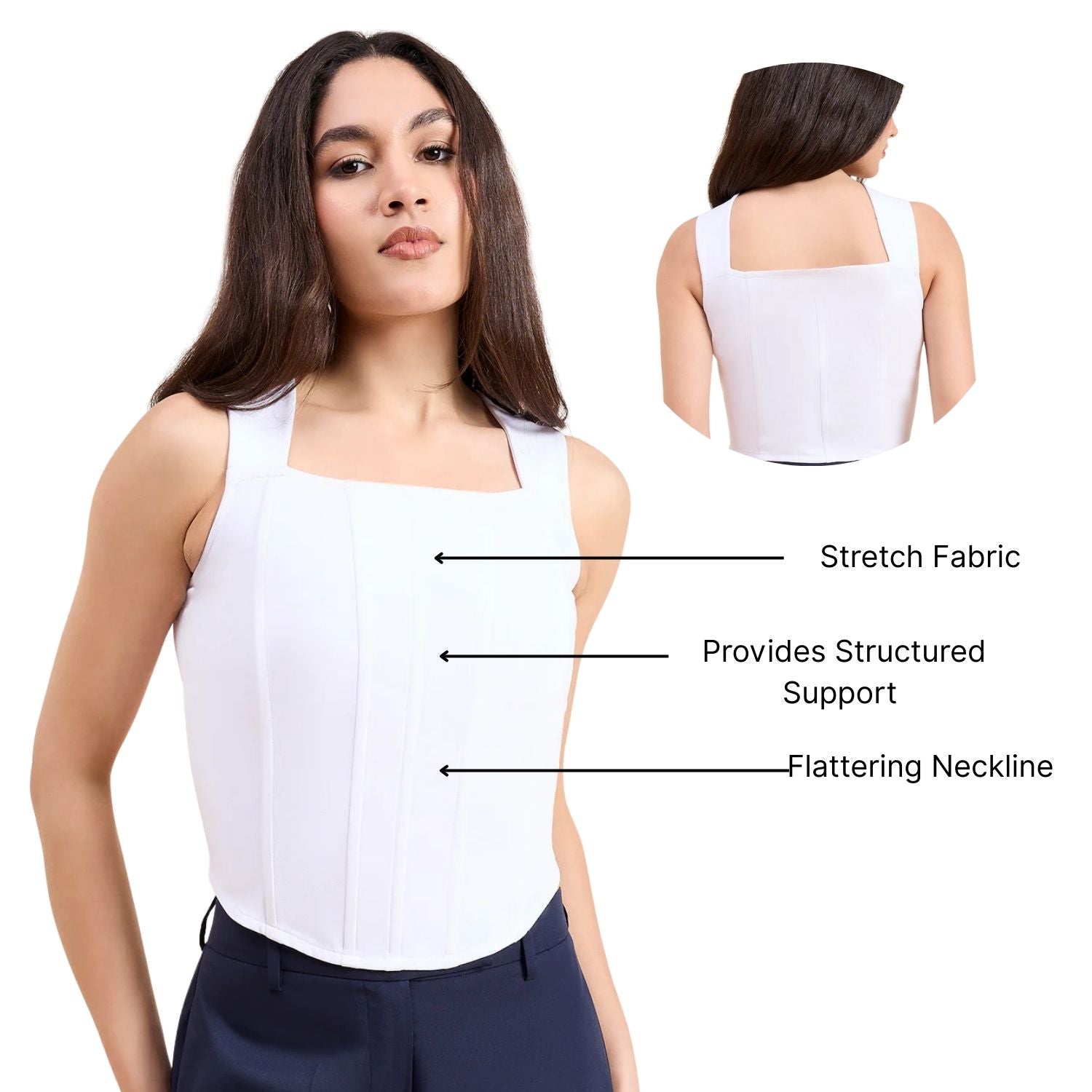 Women Solid Square Neck Corset Crop Top