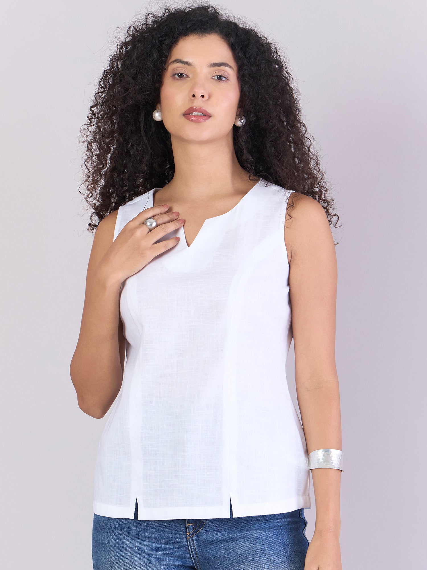 Women Princess Panel Cotton Top with Slit Detail